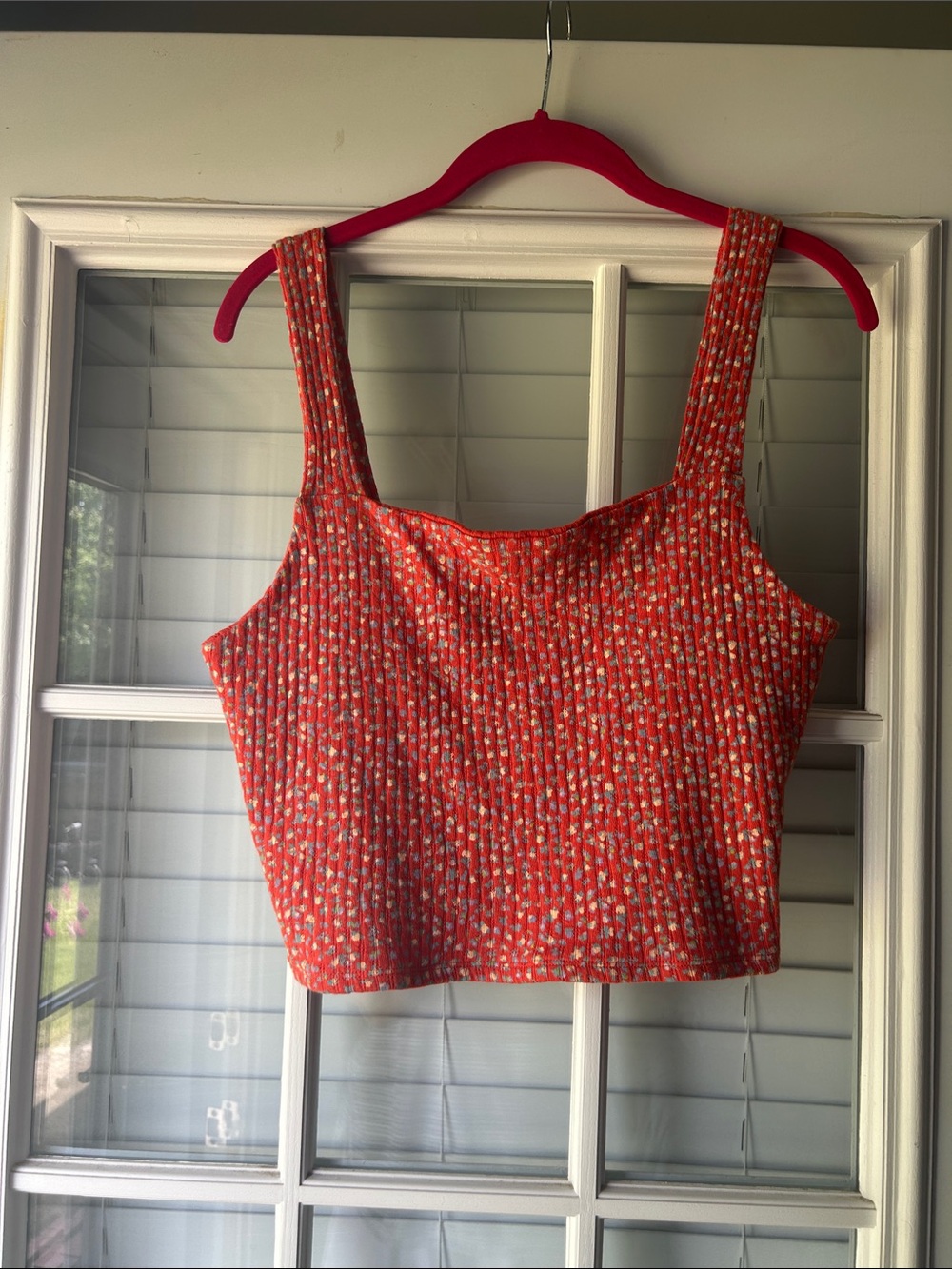 American Eagle Outfitters Orange Floral Square-Neck Crop Top